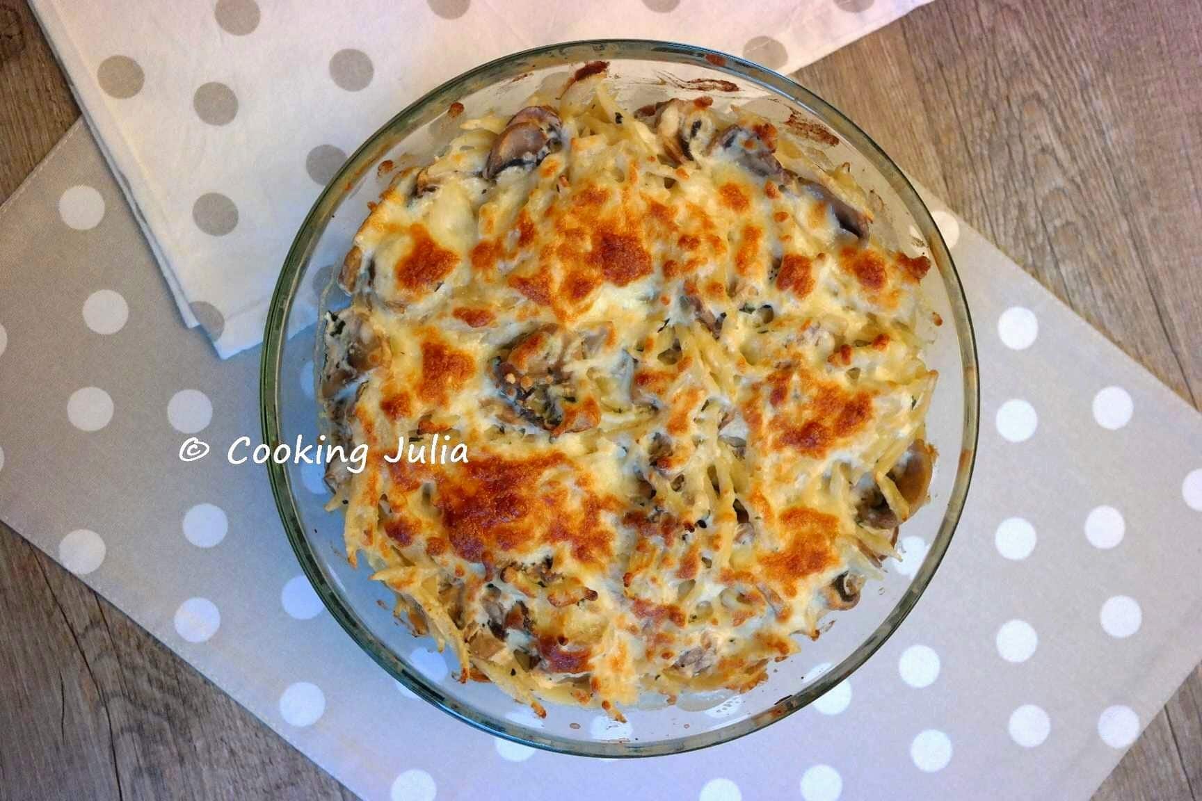 GRATIN DE PÂTES AUX CHAMPIGNONS
