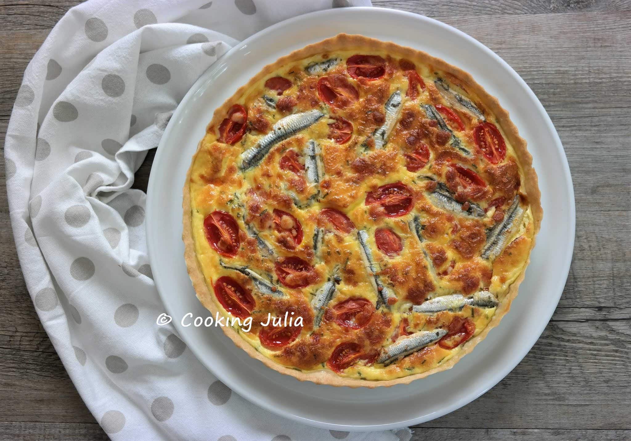 QUICHE AUX FILETS D&rsquo;ANCHOIS ET TOMATES CERISES
