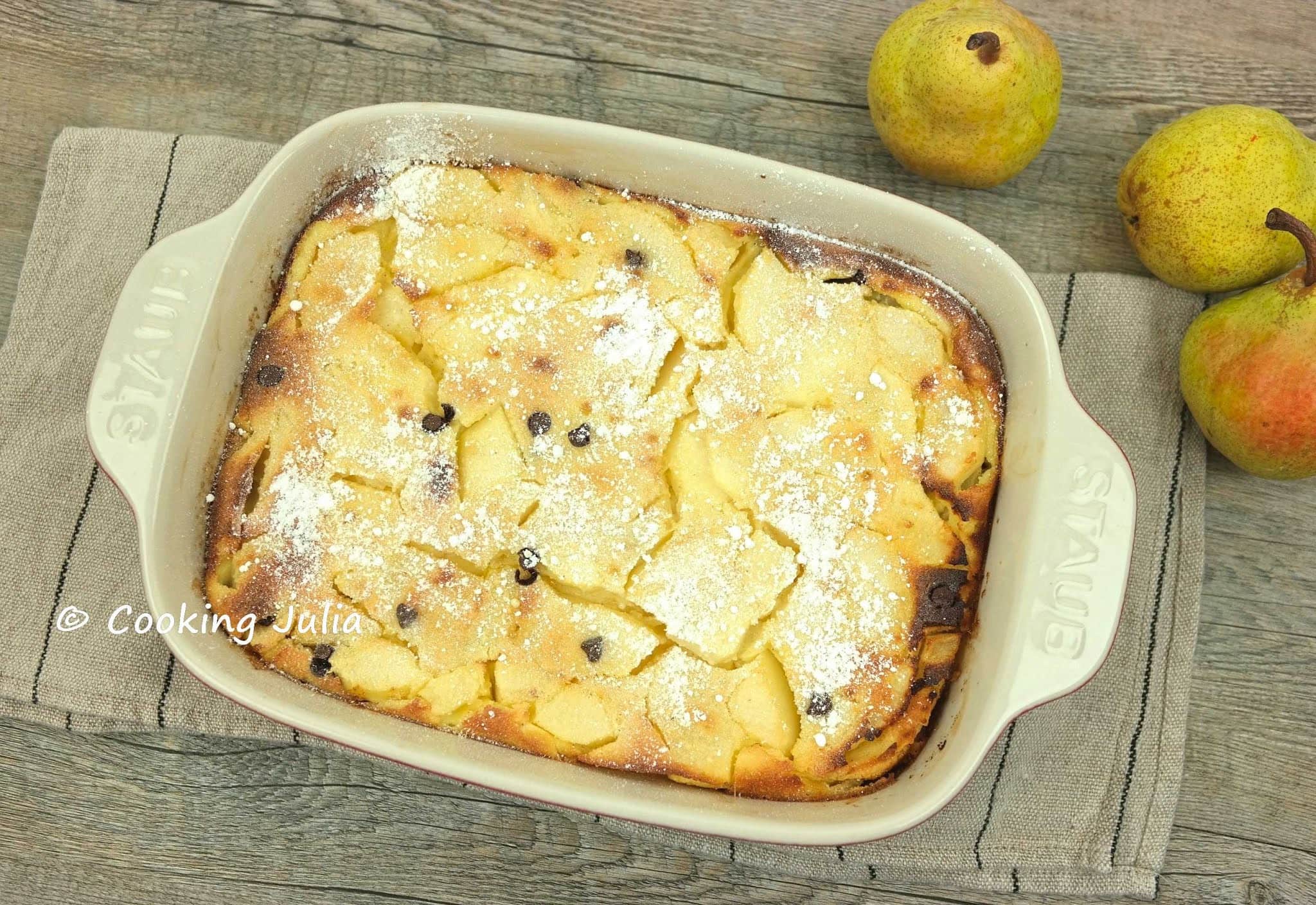 CLAFOUTIS AUX POIRES ET PÉPITES DE CHOCOLAT