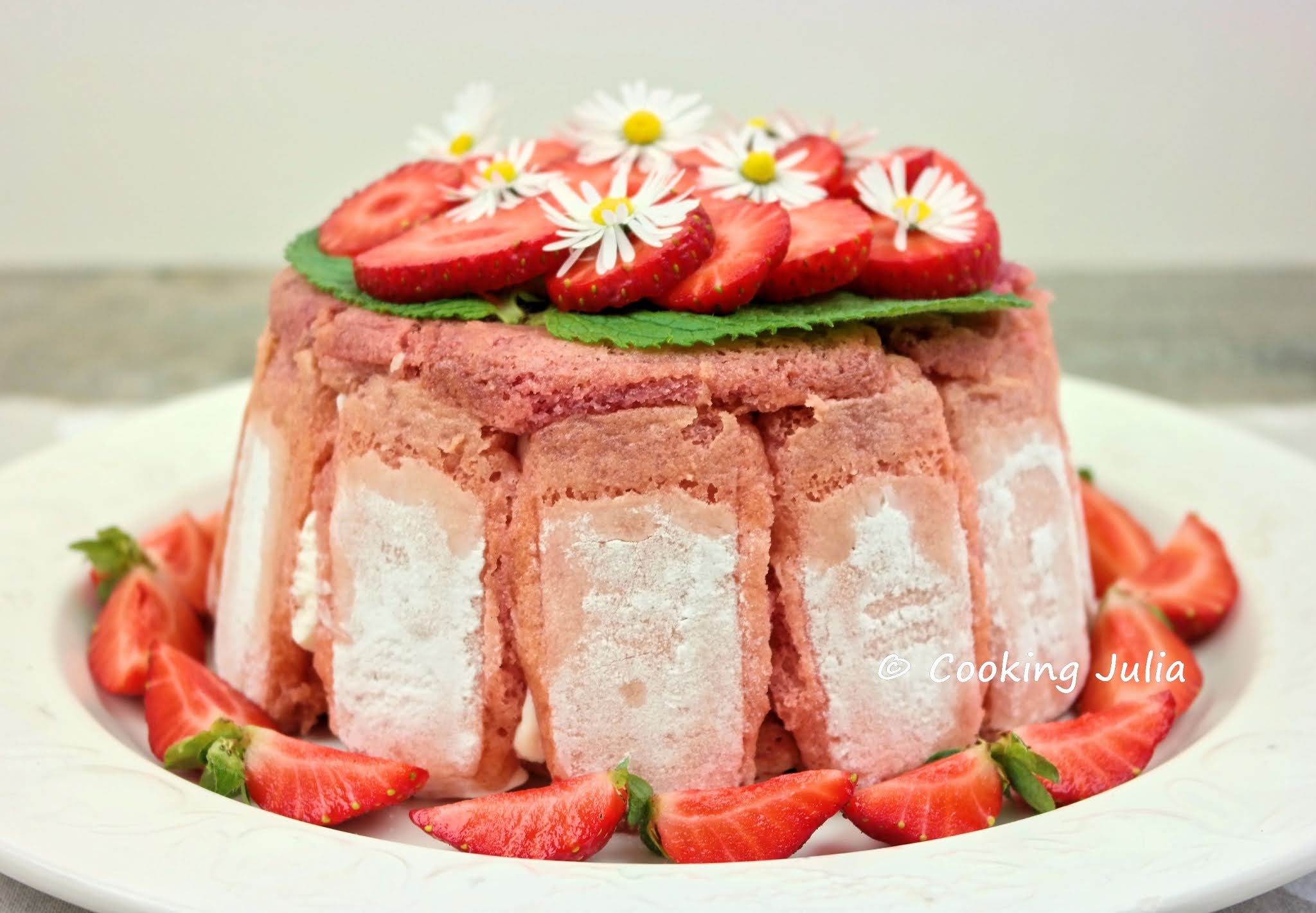 CHARLOTTE EXPRESS AUX FRAISES ET BISCUITS ROSES DE REIMS