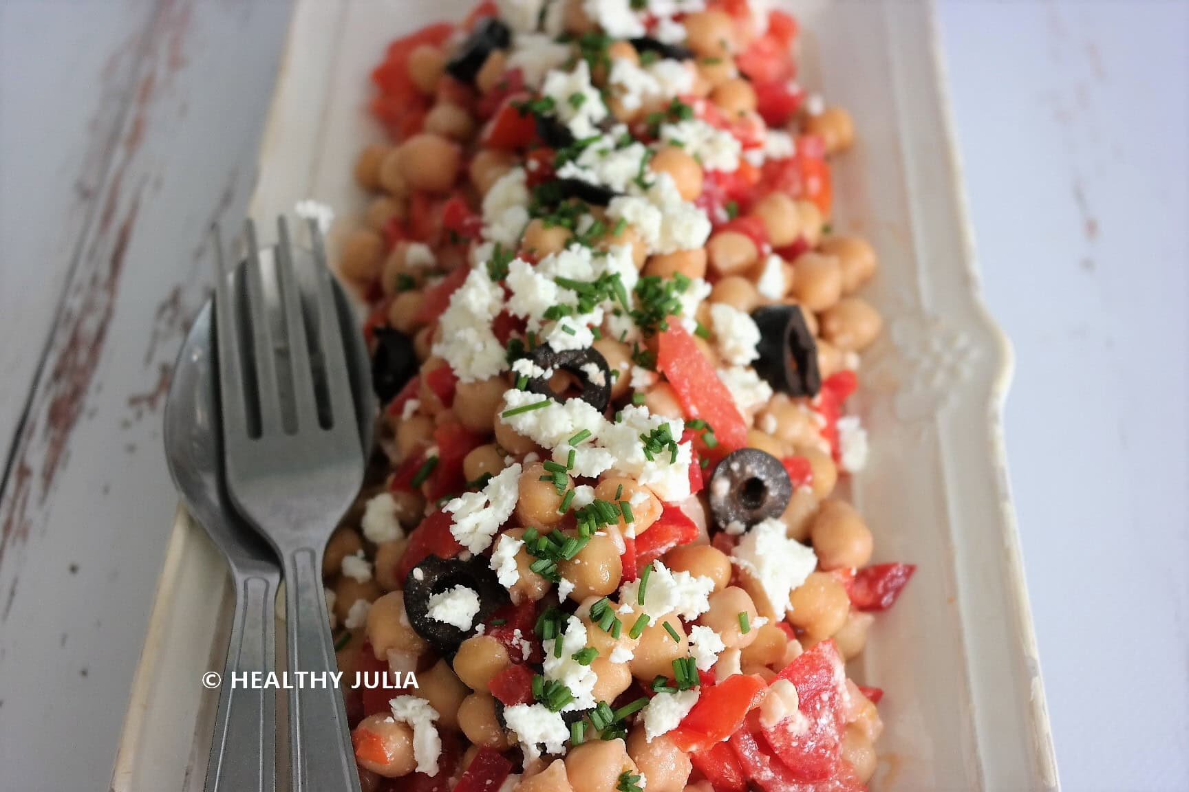 SALADE DE POIS CHICHES, TOMATE, POIVRON ET FETA