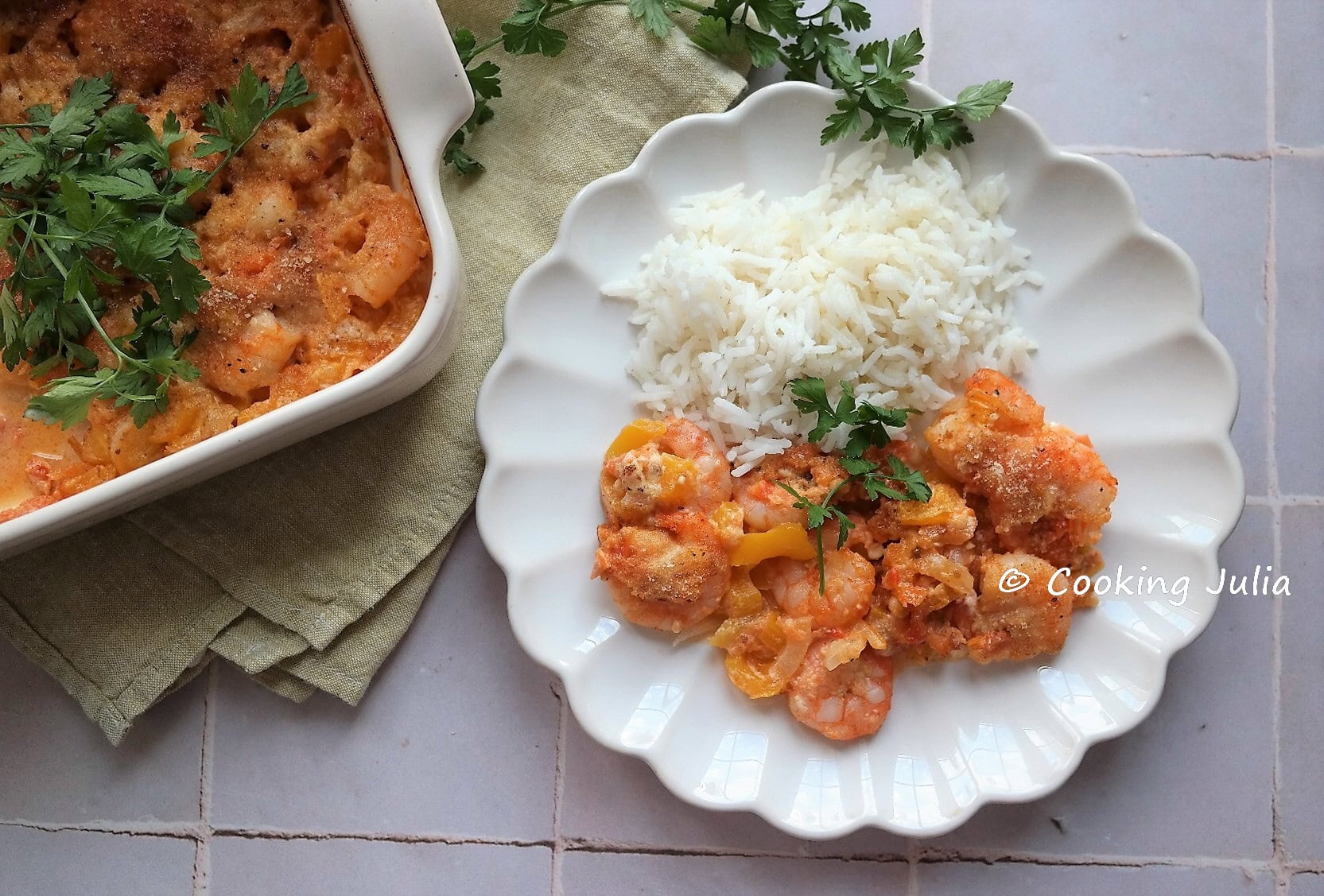 GRATIN DE CREVETTES AU PESTO ROSSO