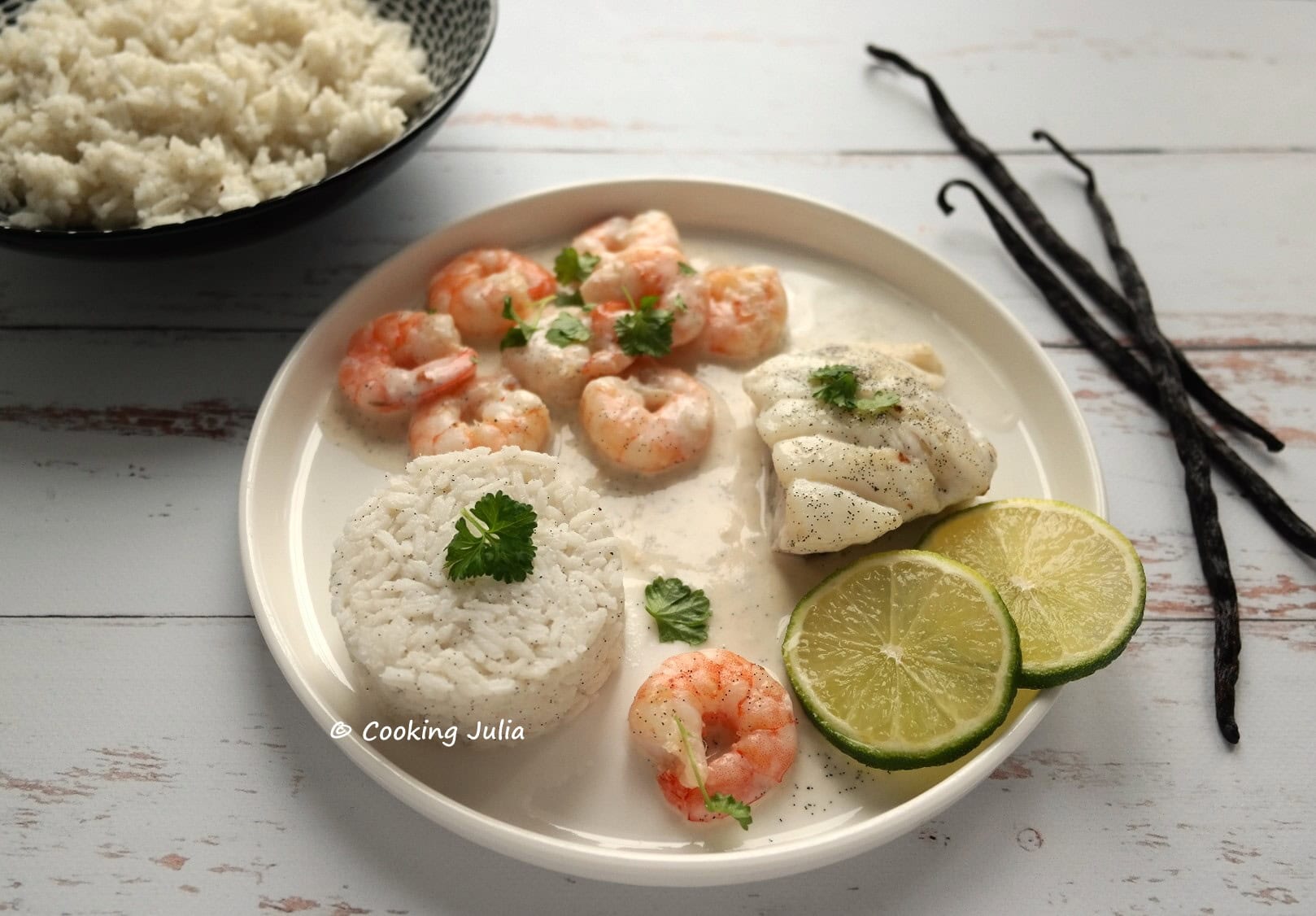DUO DE CABILLAUD ET CREVETTES À LA VANILLE
