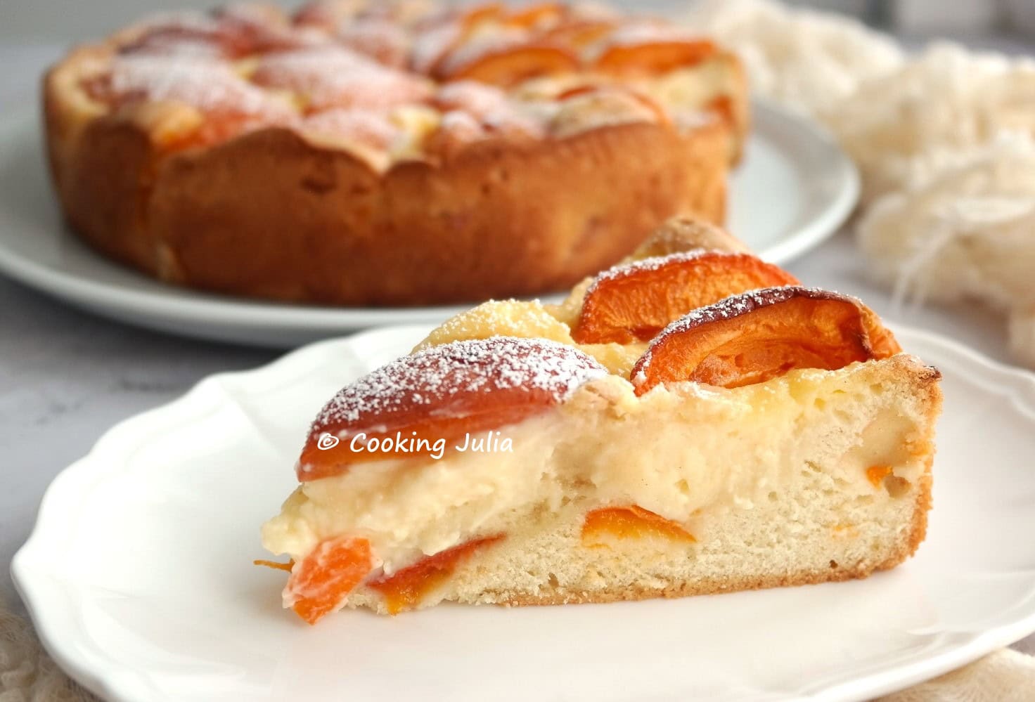 GÂTEAU AUX ABRICOTS ET CRÈME PÂTISSIÈRE (SANS BEURRE)