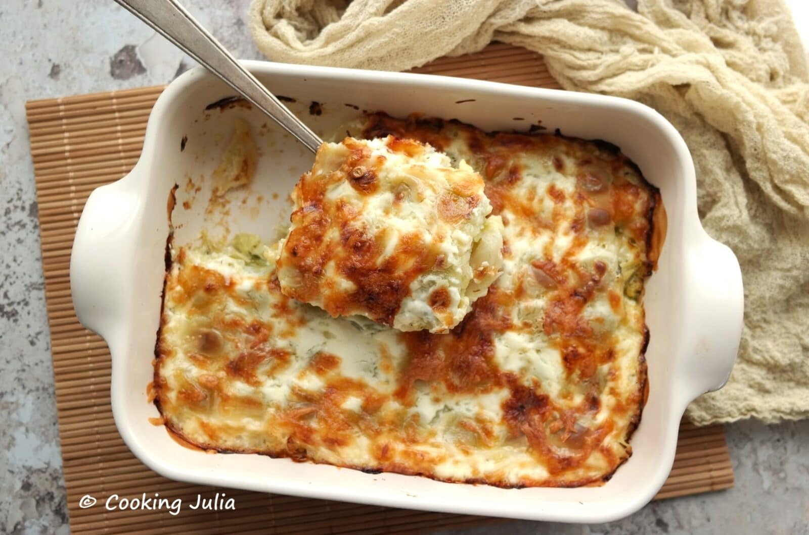 Gratin de ravioles au chou frisé