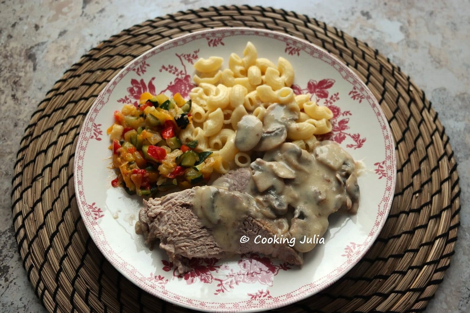 Rôti de porc à la bière et aux champignons