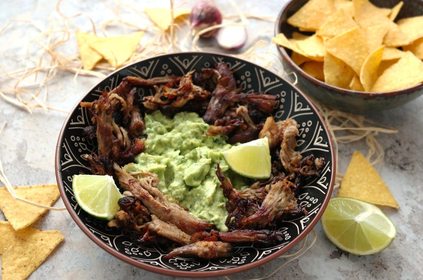 Guacamole au porc effiloché