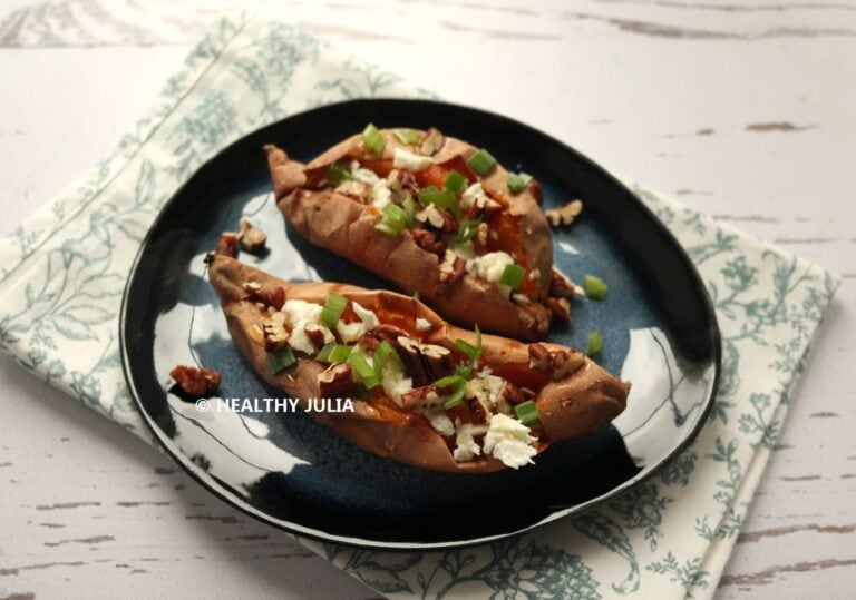 Patates douces rôties, feta, pécan et miel